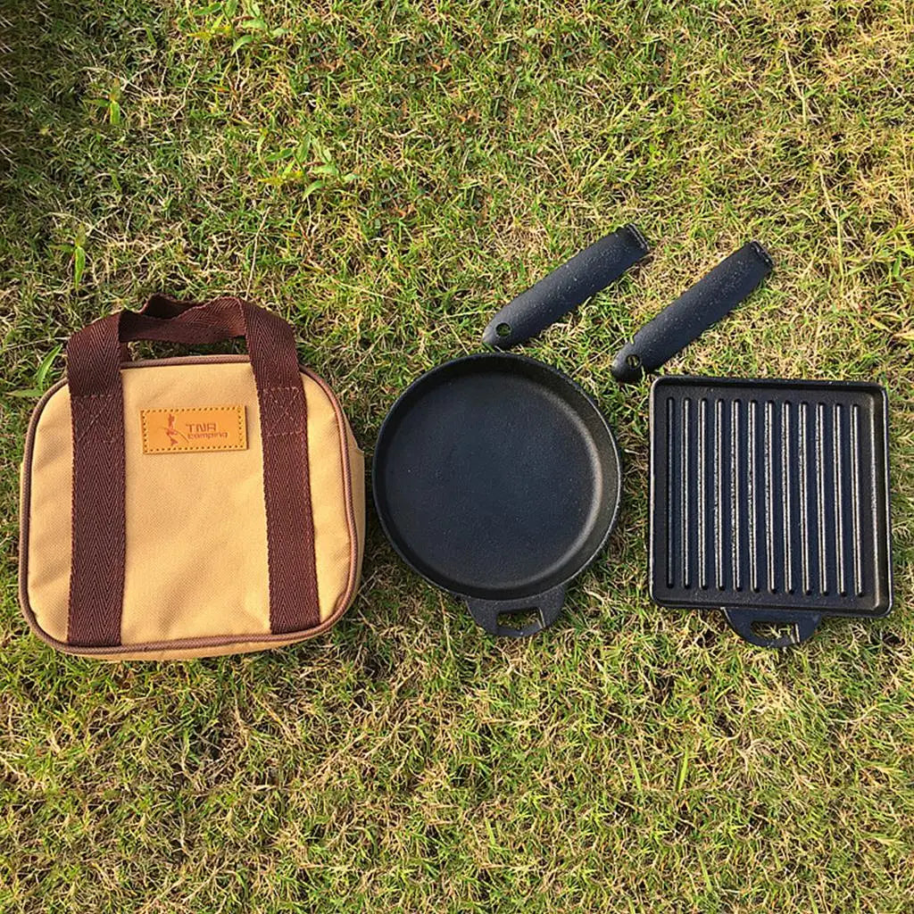 Lightweight 2-Piece Square & Round Cast Iron Skillet/ Fry Pan Set with