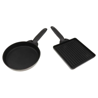 Lightweight 2-Piece Square & Round Cast Iron Skillet/ Fry Pan Set with